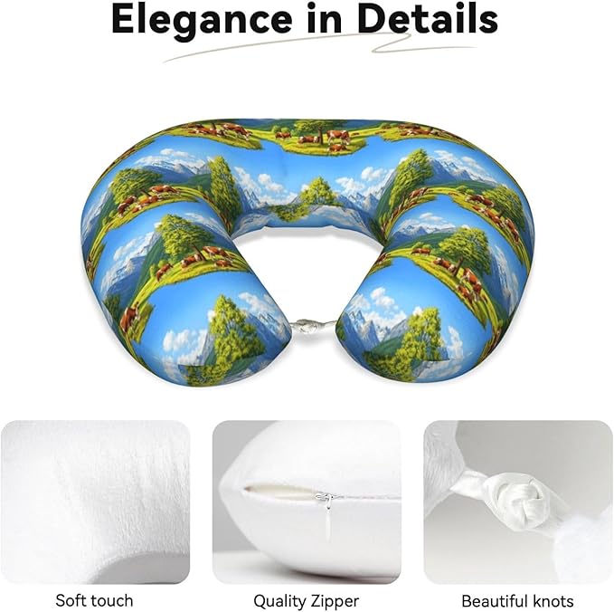 Funny Neck Pillow Support for Car Flight Rest Animal Herefords Cattle Party, Memory Foam U Shaped Decor Head Cushion for Home Outdoors Travel