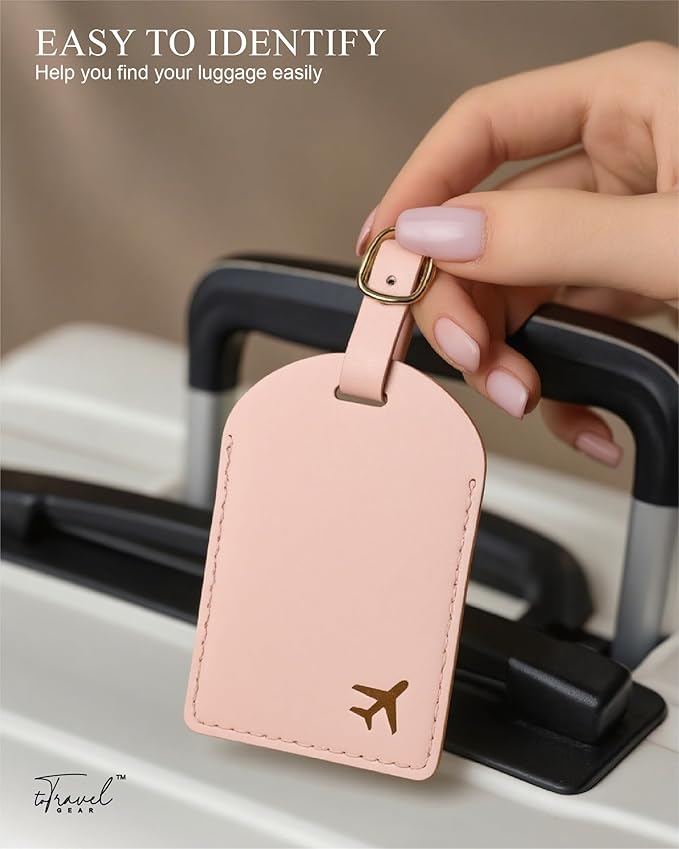 Luggage Tags for Suitcases,2 Pack PU Leather Privacy Protection Bag Tags Travel Accessories Essentials,Pink