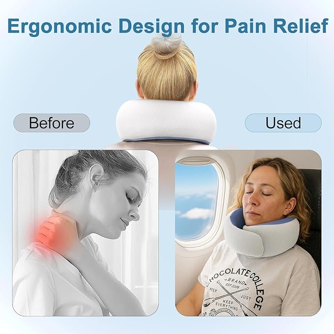 Neck Pillow for Traveling,Travel Neck Pillow for Airplanes,Portable,Smooth & Cooling Fabric,100% Pure Memory Foam,Neck Pain Relief with Breathable 360º Ergonomic Support for Long Flight(Blue)