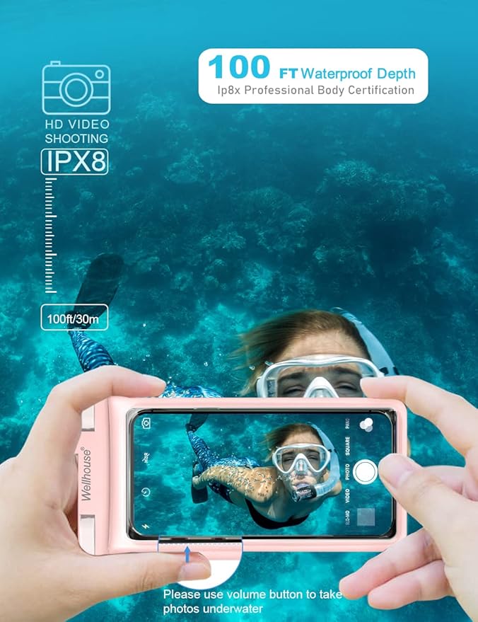 wellhouse Waterproof Phone Pouch, Waterproof Phone Case for iPhone 16 15 14 13 12 Pro Max XS Samsung, IPX8 3D Cellphone Dry Bag Beach Essentials (2 Pack - Blue & Pink7.0, 7 inch)