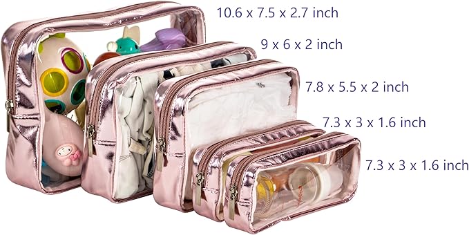 TSA Approved 5-Piece Diaper Bag Organizer Pouch Set Clear Waterproof TPU Kids Toiletry Storage Set Travel Packing Clutch Cube Bags for Baby Nursing