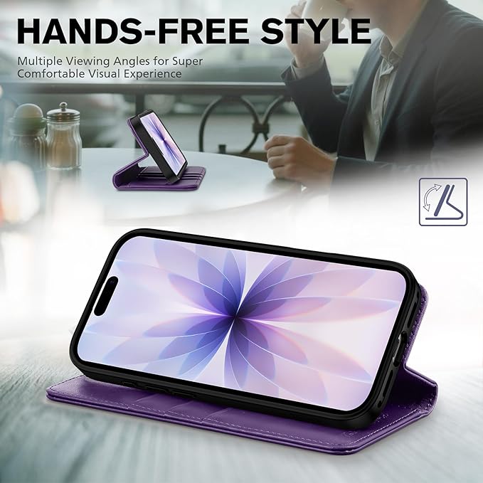 TUCCH Wallet Case for iPhone 17 (6.3") 2025, 3 Credit Card Slot | RFID Blocking | Stand | PU Leather | Protective Flip Folio Cover | Shockproof TPU Interior Shell | Dark Purple