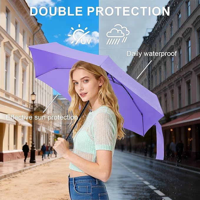 LEAGERA Compact Travel Umbrella with Case - Mini Umbrella for Purse, Small Lightweight &Tiny Design Perfect for Parasol Outdoor Sun&Rain Umbrellas