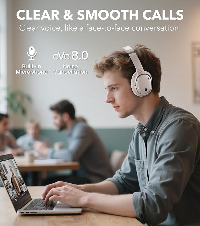 1Mii E700 Wireless Bluetooth Over Ear Headphones with Active Noise Canceling, Hi-Res Audio LDAC/aptX Low Latency for Airplane Travel Overhead Comfort, 54H Playtime, Custom EQ via App - Platinum