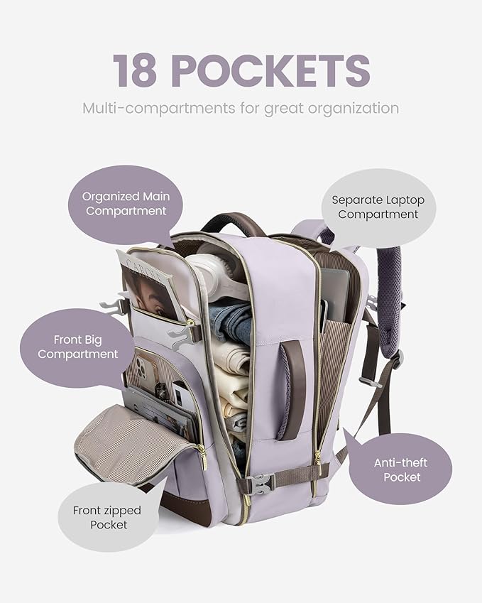 LOVEVOOK 40L Travel Backpack for Women & Men - 17.3 Inch Carry On Backpack & Personal Item Backpack for Airlines, Spacious and Durable Design, with 3 Packing Cubes