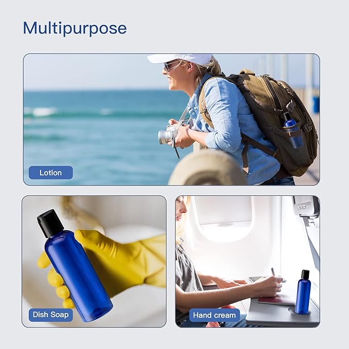 Travel Bottles for Toiletries 3.4 oz - Travel Size Containers for Shampoo Plastic - Small Empty Lotion Squeeze Bottle for Liquid TSA Approved - Leak Proof Mini Conditioner Refillable Blue 100ml