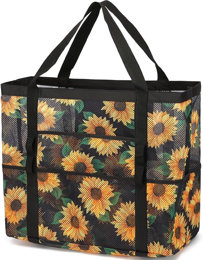 Mesh Beach Bag, Large Beach Tote with Zipper Pocket for Family Pool Bag for Toys & Vacation Essentials