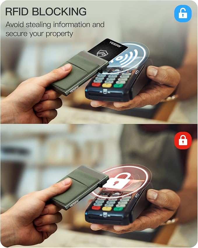 YESIIW Credit Card Holder Wallet for Men RFID Blocking Slim Minimalist Metal Wallet with Money Pocket Contactless Card Protector