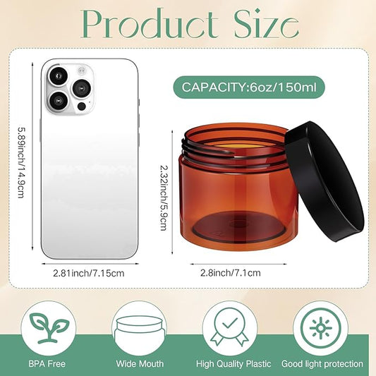 SATINIOR 12 Pack 6 oz Plastic Container Jars with Lids Round Clear Travel Cosmetic Container Slime Jars for Toiletries, Lotion, Cream, Ointments, Makeup, Rhinestone, Samples, Kitchen Storage(Amber)