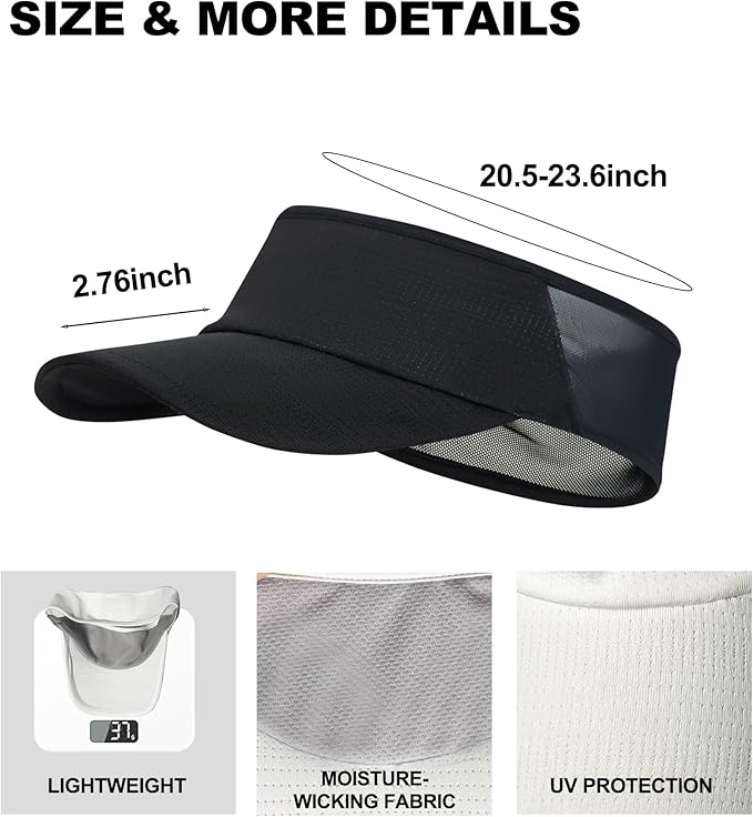 Sun Visor Hats for Men Women Lightweight Portable Stretchy Sun Hat for Running Tennis Golf