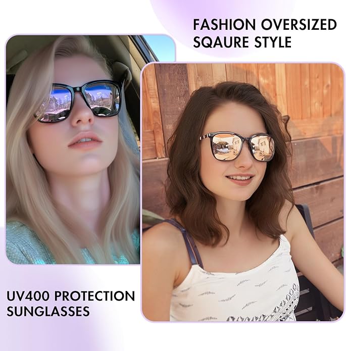SIPHEW Oversized Square Sunglasses for Women|Lightweight Fashion Sunglasses 100% UV400 Protection|Trendy Mirrored Shade