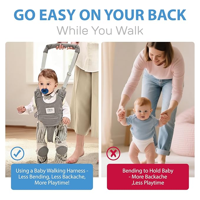 Baby Walking Harness-Handheld Assistant Belt- Toddler Infant Walking Aid for Trainer & Support 7-24 Month Old (all-season-Gray-1819)