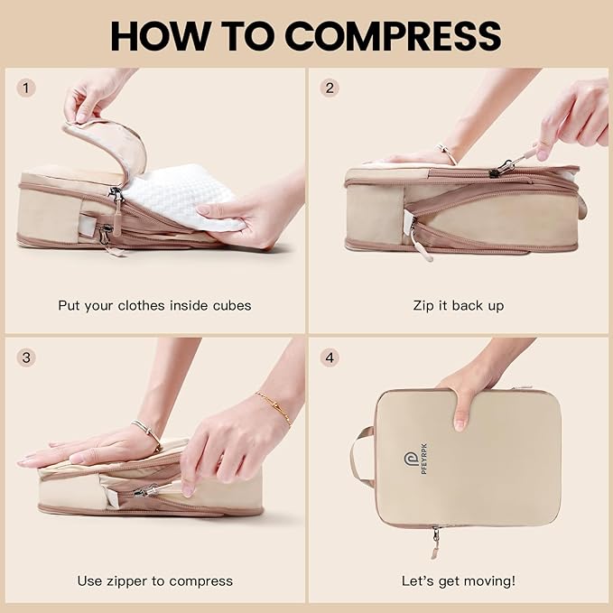 Lightweight Compression Packing Cubes for Suitcases, Compressible Expandable Travel Packing Organizer with Clear Toiletries and Backpack Bag, Travel Essentials for Carry on Luggage 7 Set