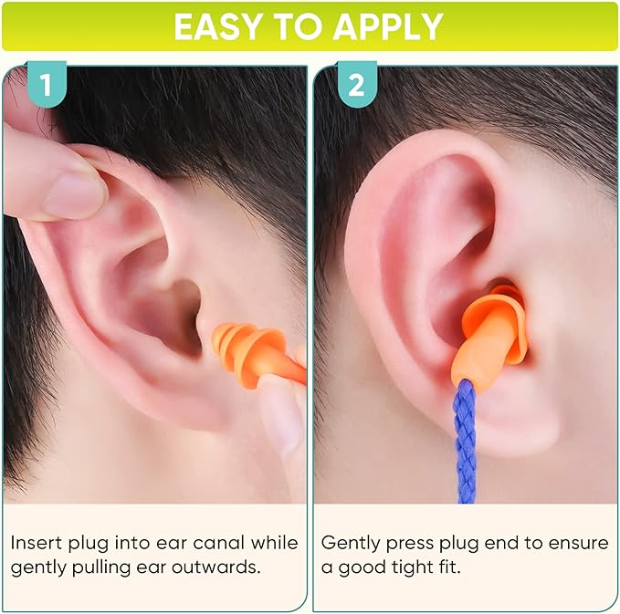 TICONN 100 Pairs Reusable Silicone Ear Plugs for Sleeping Noise Cancelling, 25dB NRR Corded Earplugs for Study Concentration Travel (100 Pairs)