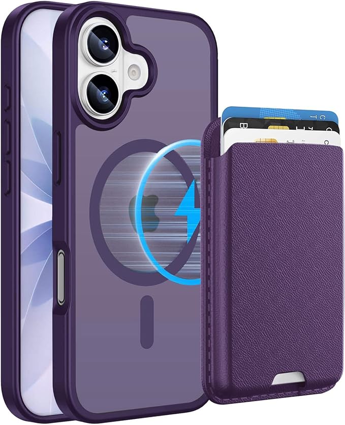 Ntwinro Magnetic for iPhone 17 Case (Compatible with MagSafe) with Detachable Wallet & Card Holder for 3 Cards [RFID Blocking] Military Grade Protective Slim Phone Cover, Purple