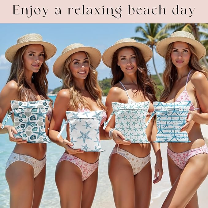 4 Pcs Wet Bag, Wet Dry Bag, Waterproof Bag, Swimsuit, Beach Bag, Wet Bag for Pool, Beach, Diapers, Nanobag, Cruise Ship Essentials, Starfish Accessories Travel Essentials for Women