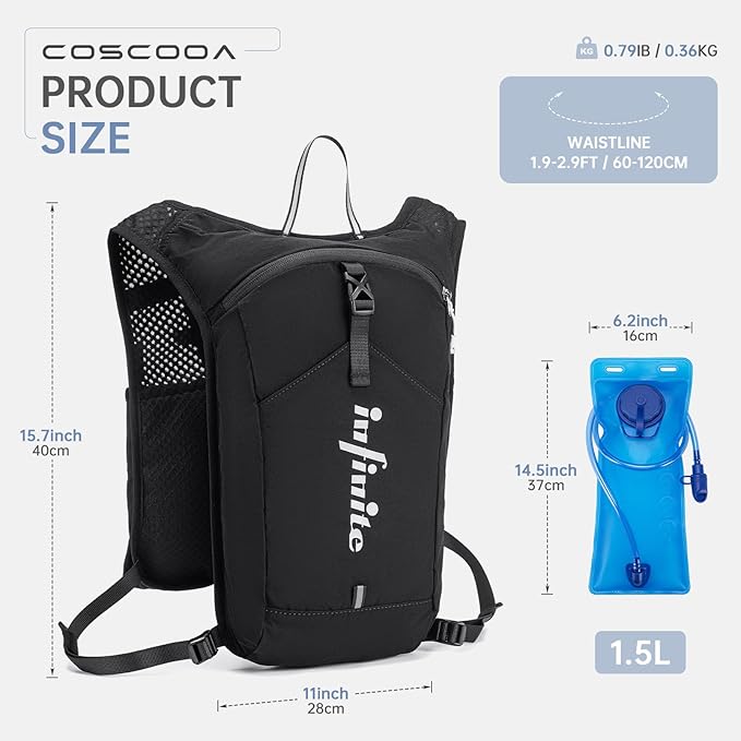 Lightweight Running Vest for Women Men, Adjustable Chest Straps Running Hydration Vest with 1.5L Water Bladder for Hiking Trail Running Cycling Race Marathon