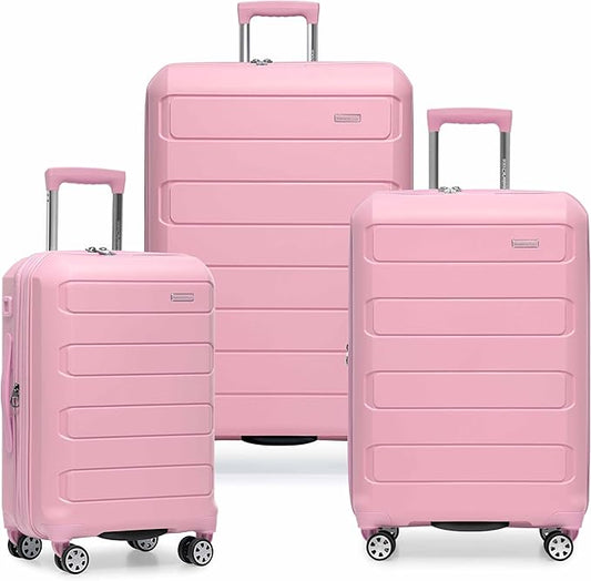 Traveler's Choice Pagosa Indestructible Hardshell Expandable Spinner Luggage, Pink, 3-Piece Set (22/26/30)