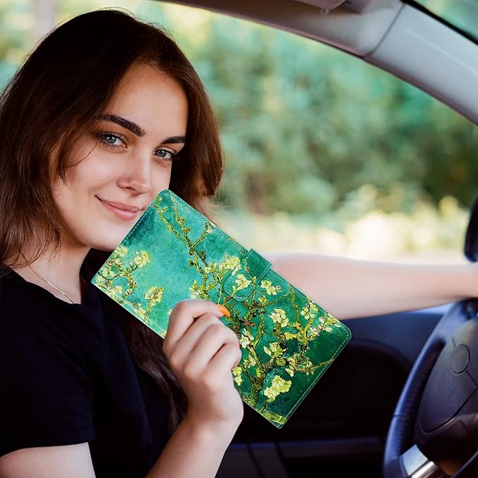 RSAquar Car Registration and Insurance Holder, Vehicle Glove Box Organizer Cool Car Accessories, Car Document Holder for Cards and Driver License, Almond Blossom