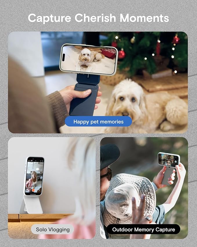 MOFT Phone Tripod Stand Selfie Stick for iPhone, Multi-Angles iPhone Stand, Lightweight & Portable Phone Holder, Strong Magnets, MOVAS Vegan Leather, Travel Essentials, Sapphire (Without Card Slot)