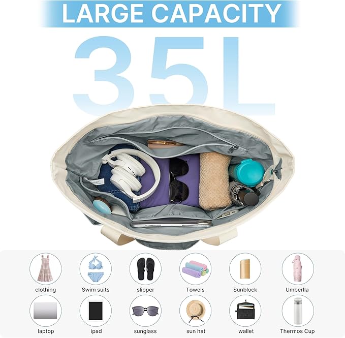 G4Free Beach Bag,Waterproof Beach Tote Pool Bags for Women,Compatible with Stanley Cup,Foldablefor Weekender Travel