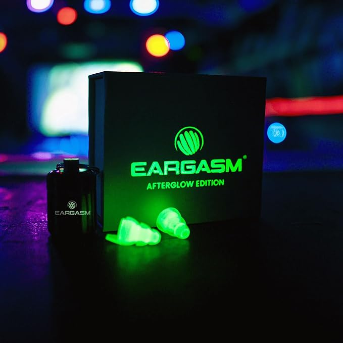 Eargasm Afterglow High Fidelity Earplugs - Reusable Glow-in-The-Dark Noise Reduction Hearing Protection Ear-Plugs with Carrying Case for Concerts, Festivals, Raves, Musicians, Live Music, Sports