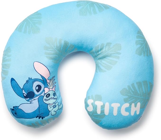 Jay Franco Disney Stitch Kids Travel Neck Pillow - Soft Polyester Support for Car, Airplane & Road Trips - Cute Lilo and Stitch Design - Comfortable Child Neck Support for Ages 3-10