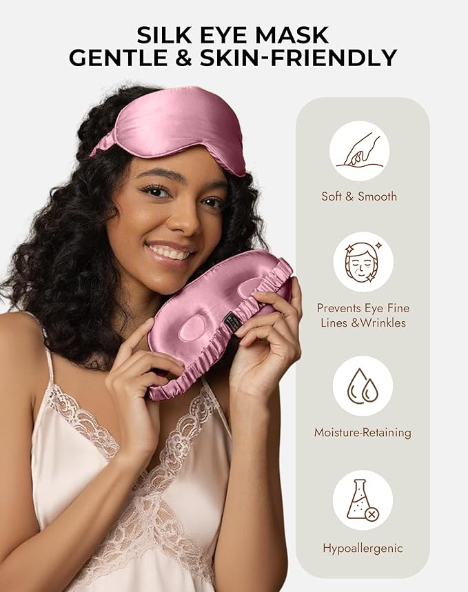 SilkSilky 100% 22 Momme Mulberry Silk Sleep Mask – Upgraded 3D Contoured Eye Mask with Nose Wing Pads & Adjustable Strap, Luxury Blackout Eye Cover for Women & Men (Pale Mauve)