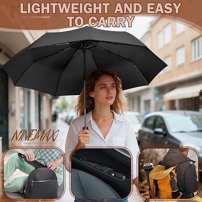NINEMAX Travel Folding Umbrella Windproof for Men Women, Portable Compact Umbrellas Automatic Open and Close for Rain
