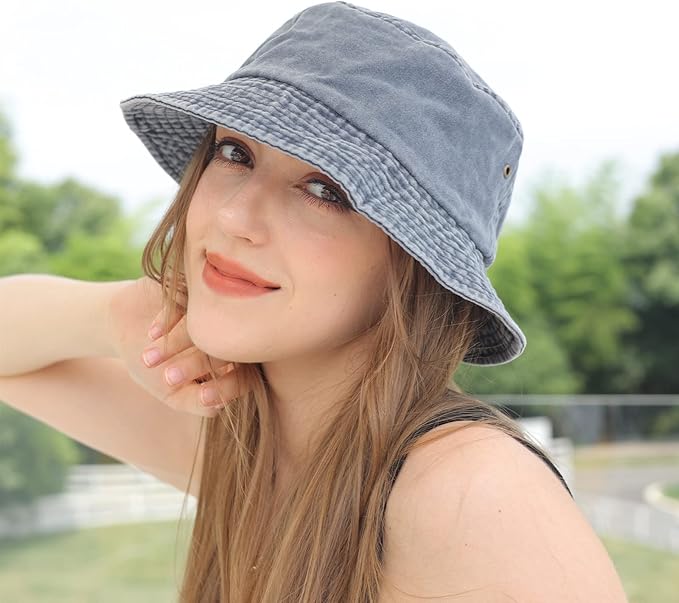 Washed Cotton Bucket Hats Packable Summer Outdoor Cap Travel Beach Sun Hat Plain Colors for Men Women