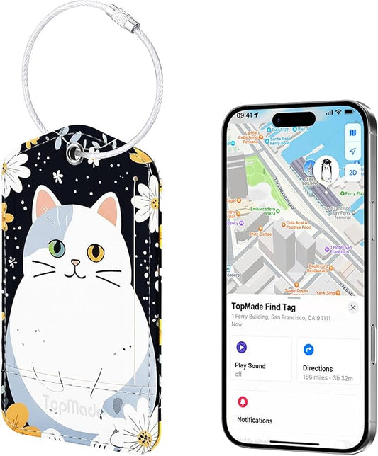 TopMade Smart Luggage Tag with Apple Find My, Premium Leather Luggage Tags for Suitcase, Travel Bags, Backpacks, Anti-Lost Suitcase Tag Tracker for Travel with Privacy Name Card, Rechargeable