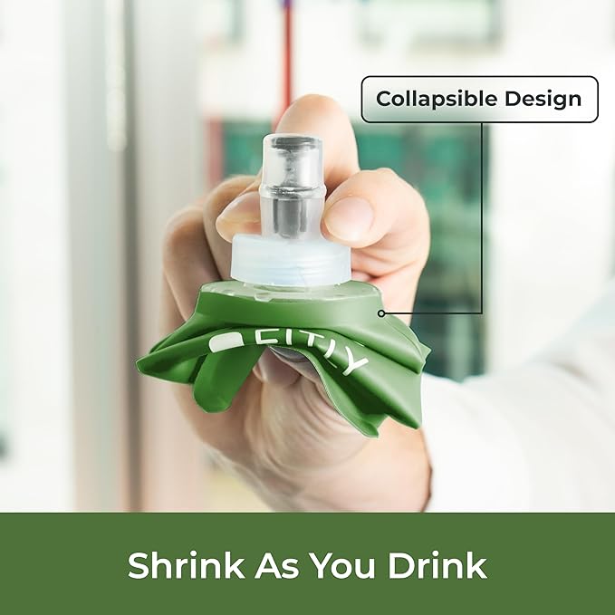 FITLY Soft Flask - Shrink As You Drink Soft Water Bottle for Hydration Pack - Folding Water Bottle Ideal for Running, Hiking, Cycling, Climbing & Rigorous Activity