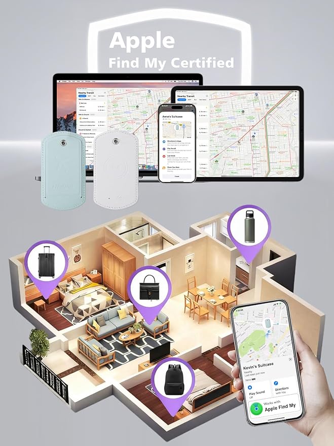 Luggage Tag with Tracker (iOS Only), Premium PU Leather Luggage Tags for Suitcase, Privacy Cover & ID Card Slot, Stainless Loop for Travel Bags, Backpack, Pet Carrier, Ideal Gadgets (Light Green)