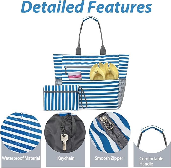 Waterproof Foldable Tote Bag for Travel – Large Carry-On with Zipper Pocket for Beach, Gym, Airplane & Weekend Trips