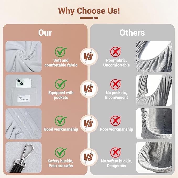 Dog Carrier Sling,Indoor Comfort Adjustable Cat Sling Carrier,with Front Pocket and Seat Belt Dog Carriers for Small Dogs Machine Washable,Suitable for Family Outdoor Use (Large, Grey)