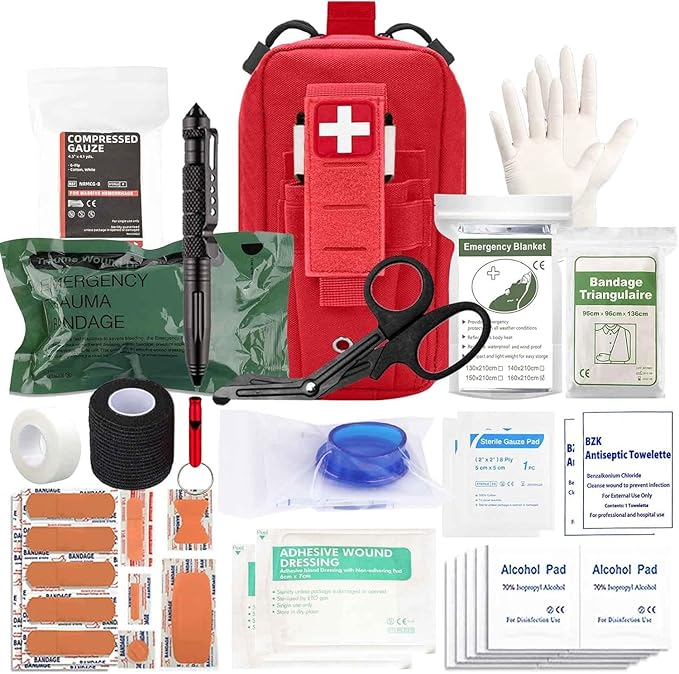 Ifak Med Trauma Kit, Molle Tactical Emergency First Aid Kit,Red Military Survival Molle EMT Medical Kit Refill Supplies Fot Duty Belt