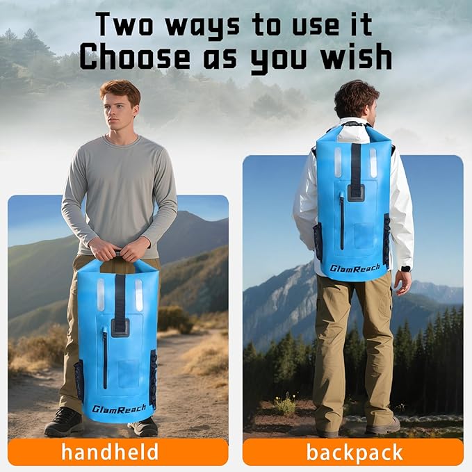 Waterproof Backpack, 55L Dry Bag for kayaking, Hiking, Travel, Camping,Fishing & Paddle Boarding with 2L dry bag for Men &Women (Blue, 55L)