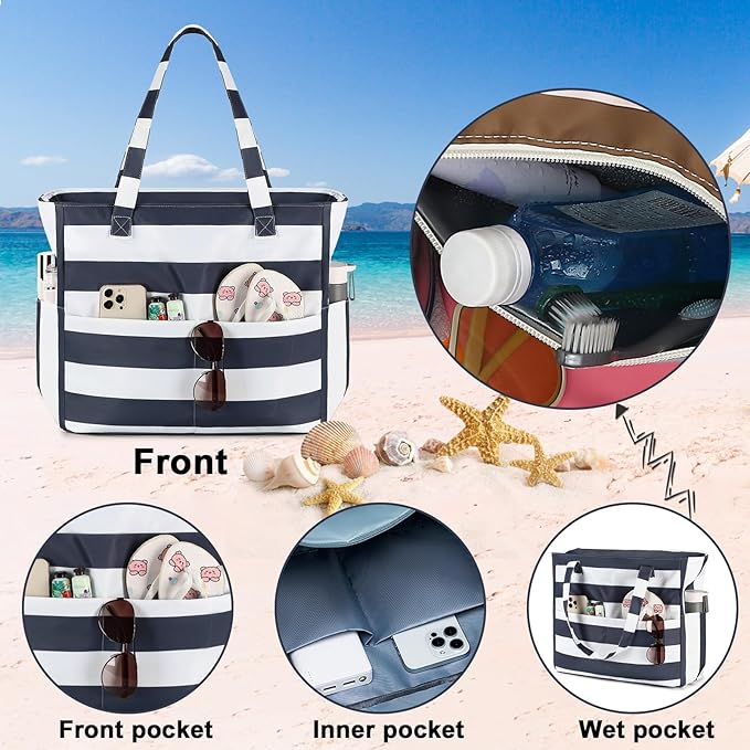 Bluboon Waterproof Beach Tote Pool Bags for Women Ladies Extra Large Carry On Bag With Wet Compartment for Weekender Travel