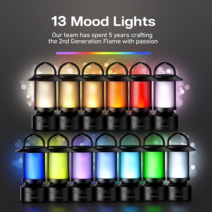 Hompavo Gen2 Outdoor Bluetooth Speakers with Flame Light, 13-Color/3-Mode, HD Stereo Sound, Wireless Stereo Pairing, IP65 Waterproof Lantern for Patio Garden Party Camping, Gifts for Men Birthday