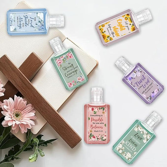 50 Pcs Christian Mini Hand Sanitizer Bulk Bible Verse Hand Sanitizer Religious Inspirational Favors 1fl oz Travel Size Hand Soap Gift for Pastor Church Prayer Christian Party Favors (Colorful Floral)
