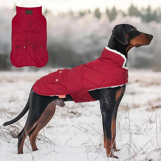 KYEESE Dog Coat Thick Dog Coats for Medium Dogs Soft Dogs Jacket with Pocket Windproof Pet Sweater Waterproof Pets Clothes for Cold Weather Warm Pet Winter Puffer Coat with Leash Hole