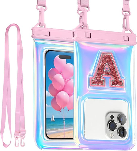Waterproof Phone Pouch, IP68 Floating Case, Glitter Pink | for iPhone 16/15/Galaxy | Up to 7.0'' | with Adjustable Lanyard | Dry Bag Beach Essentials | 1 Pack