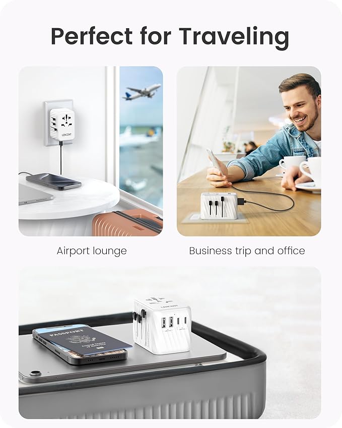 LENCENT Universal Travel Power Adapter, 30W International Wall Charger with 3 USB C 2 USB A Fast Charging, Worldwide Plug Adaptor Travel Essentials for US to EU UK Ireland Australia Type C/G/A/I White