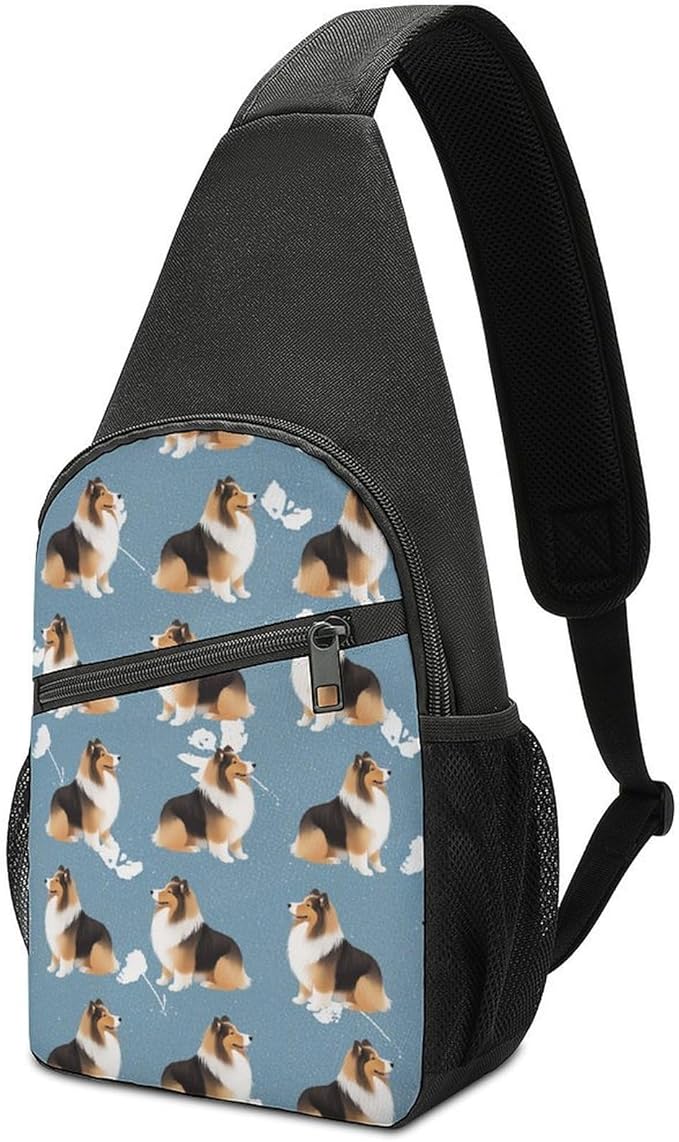 SWEET TANG Fashion Sling Backpack, Lightweight Sling Shoulder Bag, Outdoor Chest Crossbody Bike Gym Runner Daypack with Adjustable Strap for Men Women, Rough Collie Dog