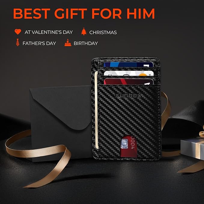RUNBOX Slim ID Cases Minimalist Front Pocket RFID Blocking Leather Wallets for Men and Women Card Holder Wallets Gifts for men