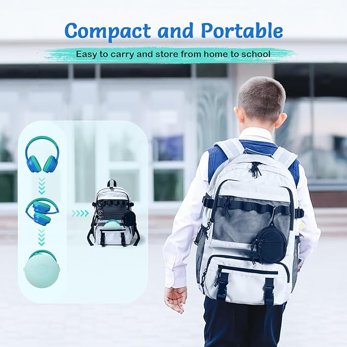 Kids Bluetooth Headphones with Active Noise Cancelling, Wireless Over-Ear Headphones for Boys Girls, Foldable, Adjustable, Safe Volume, 40H Playtime, Mic for School Travel(Blue)