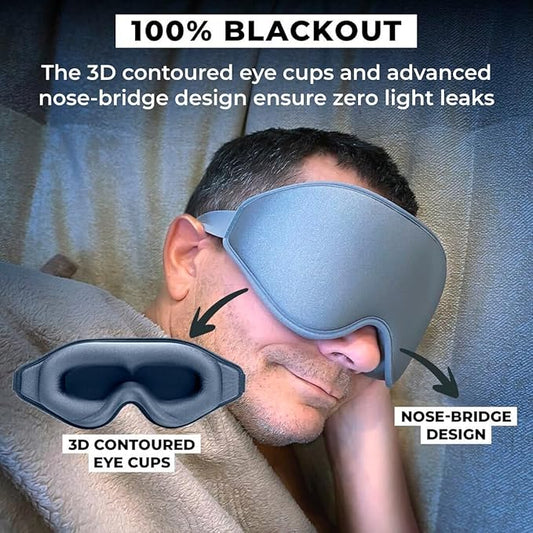 FlyHugz® 3D Travel & Home Sleep Mask | Ultra-Soft, 100% Light-Blocking Eye Mask for Deeper Sleep | Zero Eye Pressure, Adjustable Strap with Nose Bridge Design | Perfect for Travel and Insomnia