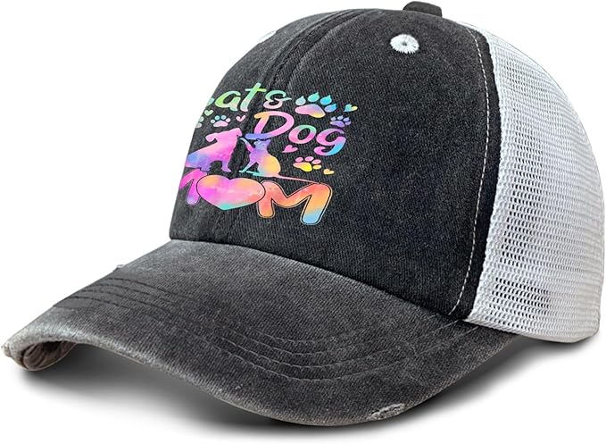 Cat Mom Proud, Cat Lover Mom Ripped Hole Paw Design hat Outdoor Cap for Grandpa
