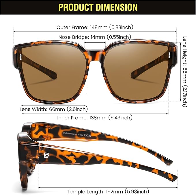 DUCO Fit Over Sunglasses for Men Women Wear Over Glasses Retro Wrap Around Polarized Sun Glasses UV400 Protection DC8981