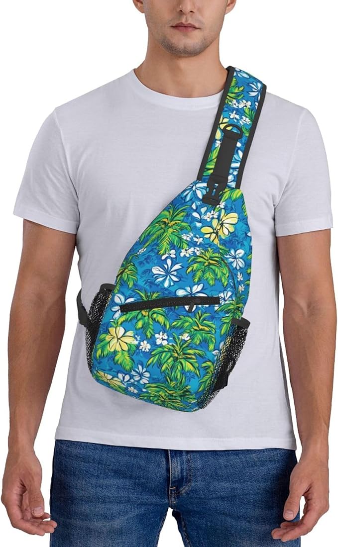 Hawaii Tropical Palm Sling Backpack Crossbody Bag Casual Chest Bags Travel Hiking Daypack Shoulder Bag for Women Men